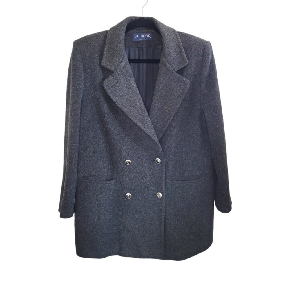 Vtg 90s J.G. Hook Women's Dark Gray Double Breasted Wool Pea Coat Est Size M